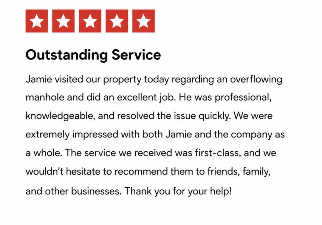 Five-star customer review for Under Pressure Plumbing praising professional service and workmanship.