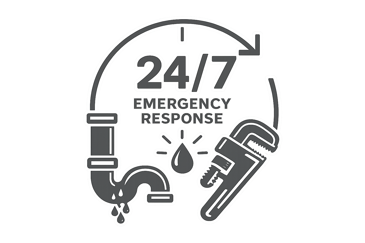 24/7 emergency drainage support icon representing fast emergency drain clearance services.