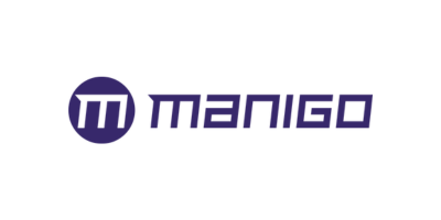 Manigo logo with a stylized "M" inside a circle and the company name in purple text