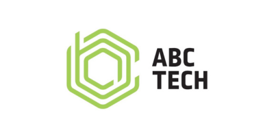 Logo of ABC Tech with a green hexagon design and black text
