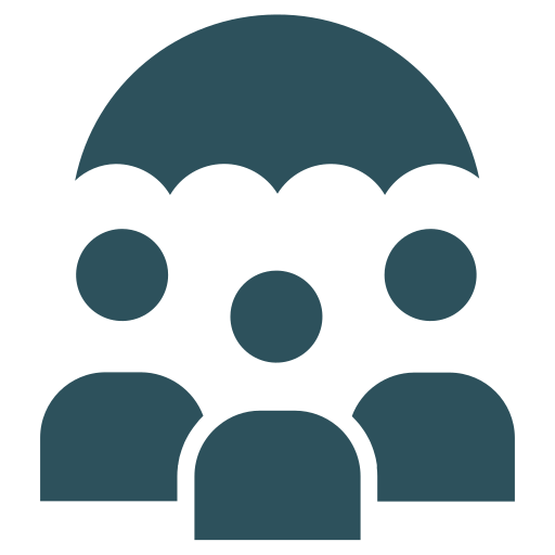 Icon of a group of three people with a large umbrella above them.
