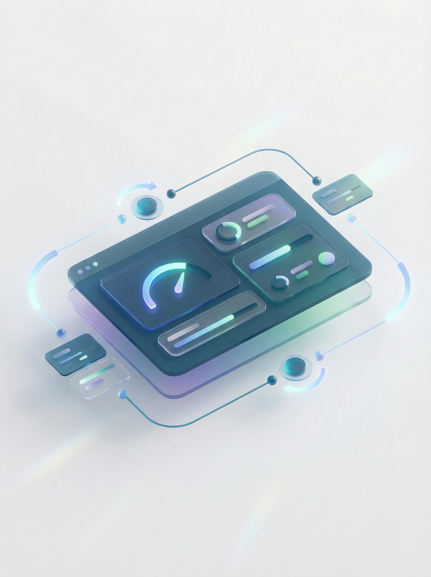 Futuristic digital interface with gauges, sliders, and buttons on a rectangular panel in holographic style.