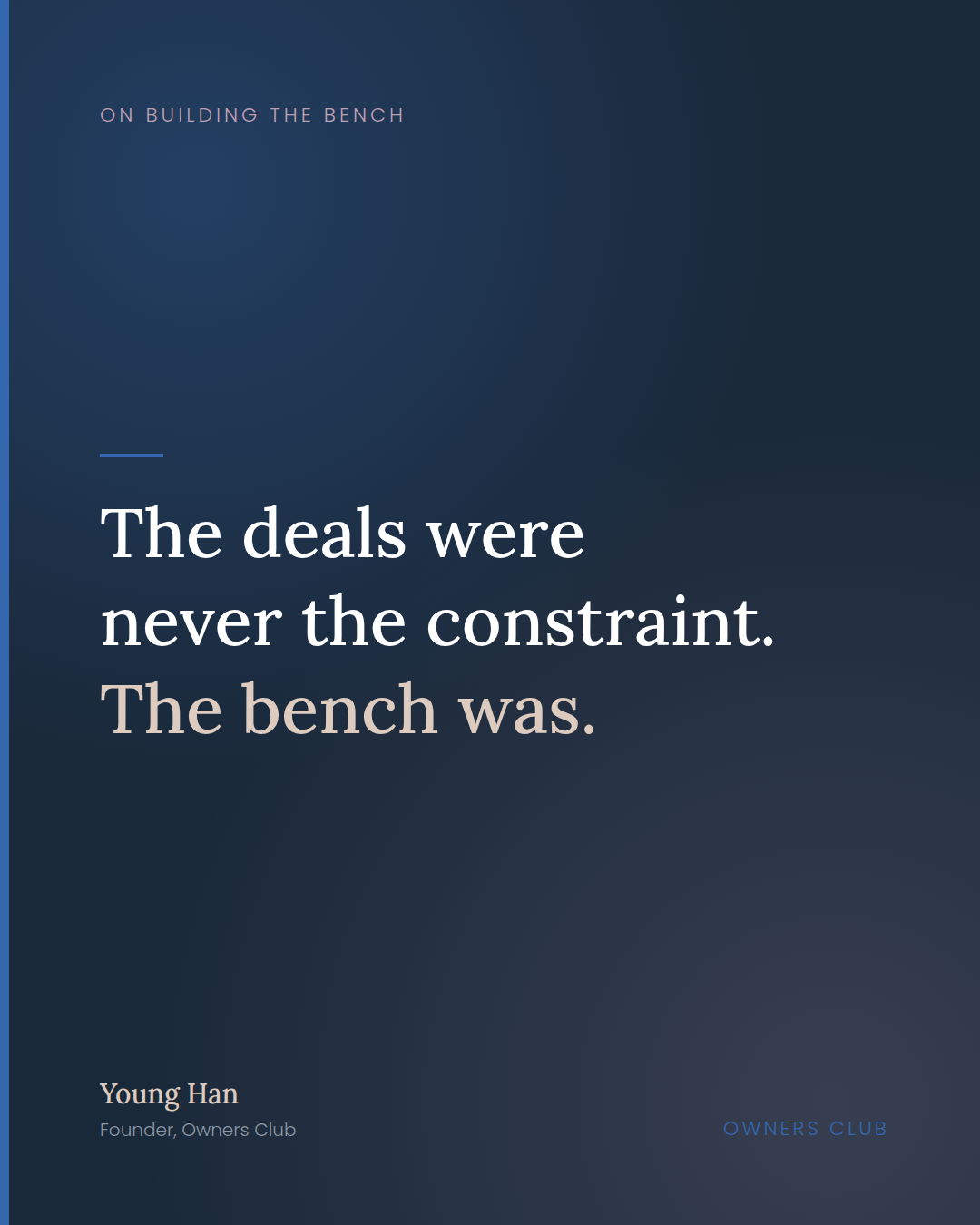 The Deals Were Never the Constraint. The Bench Was.