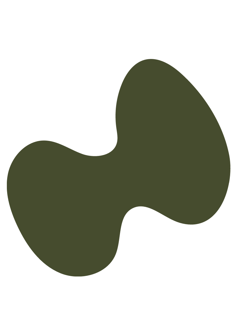 A dark olive green, amorphous, blob-like shape with curved and rounded edges, set against a black background.