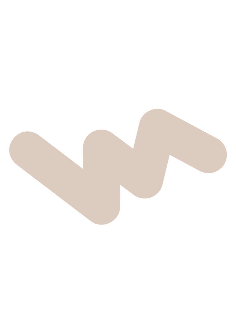 A minimalist logo featuring a stylized, beige-colored 'W' shape on a black background.