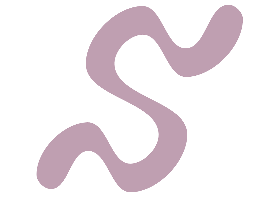 A stylized, purple, abstract representation of a bacteria or microorganism with a curvy, elongated shape.