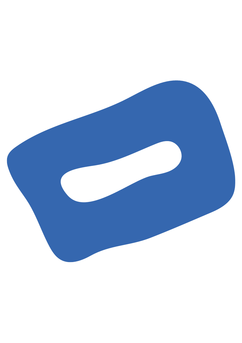 A blue plastic razor blade with rounded edges and a hollow center, set against a black background.