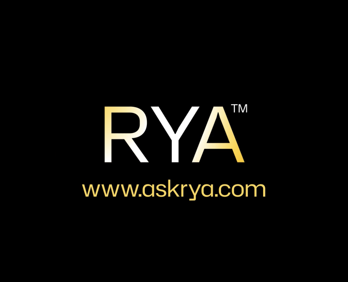RYA AI creative intelligence platform logo with website URL www.askrya.com on a black background.