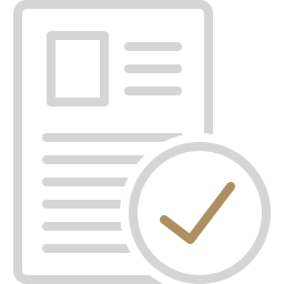 Icon of a newspaper with a checkmark seal