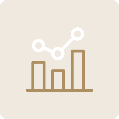 Icon of a line graph with three data points on a brown background.