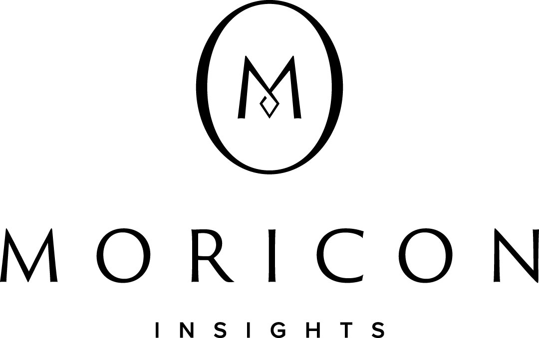 Black and white logo with an oval containing a stylized capital M, and the words 'MORICON INSIGHTS' below, with 'MORICON' in larger font and 'INSIGHTS' in smaller font beneath it.