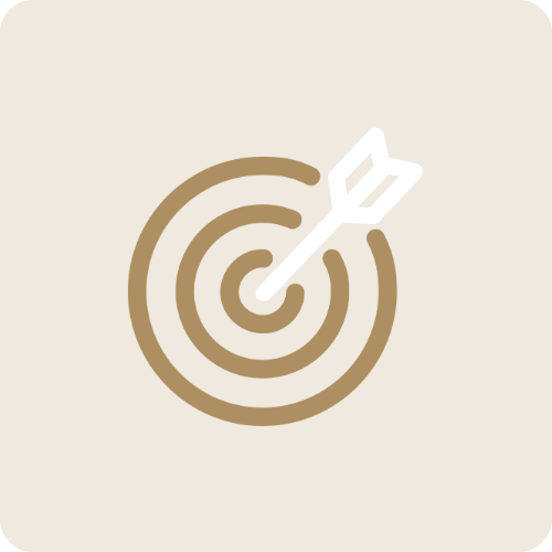 A white arrow on a brown background, resembling a target or map marker.