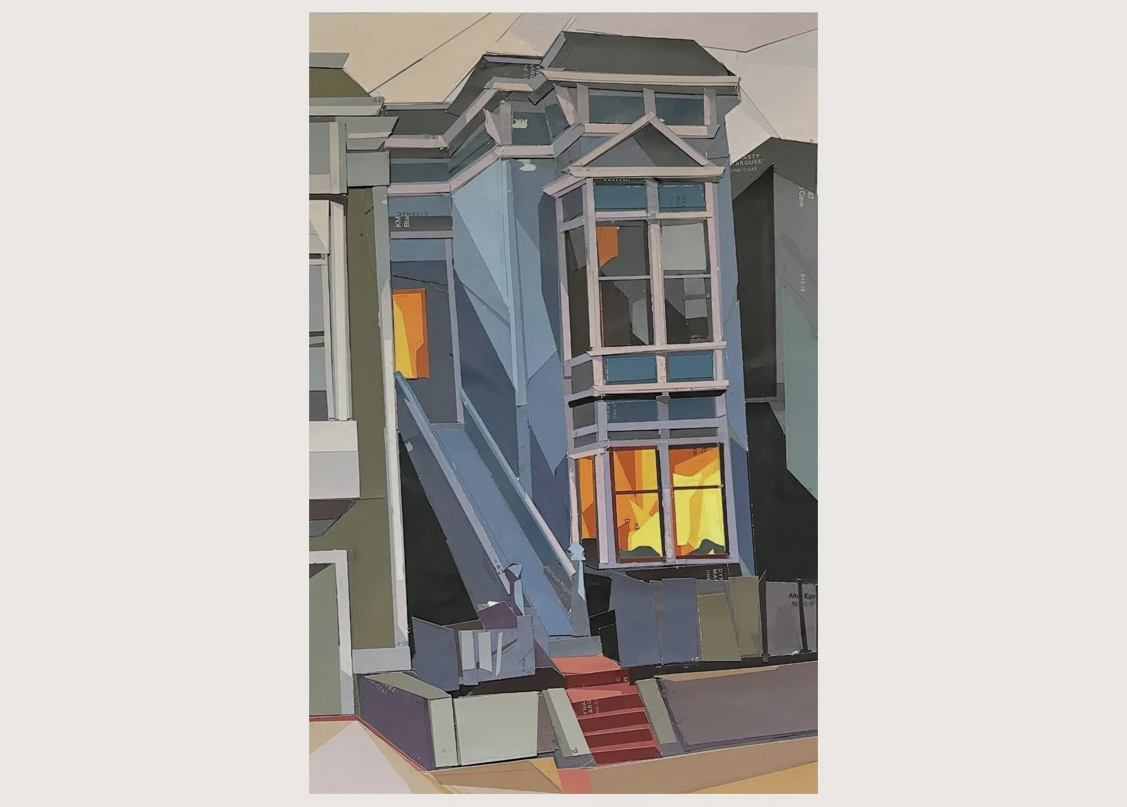 Noe Valley Victorian,  14"x 8", Paint chip collage, 2025