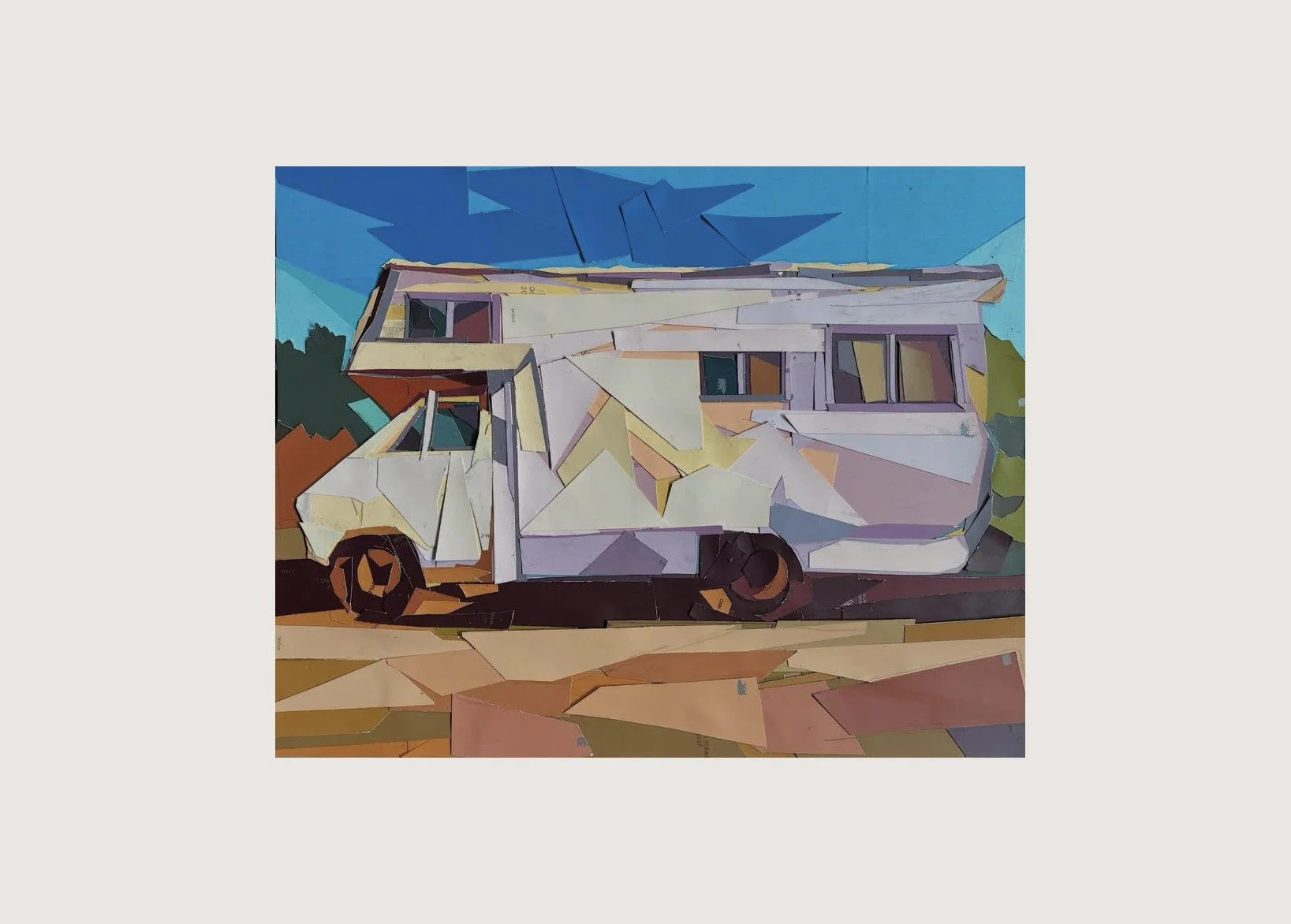 Lake Merced Caravan,
10"x 12", Paint chip collage, 2025