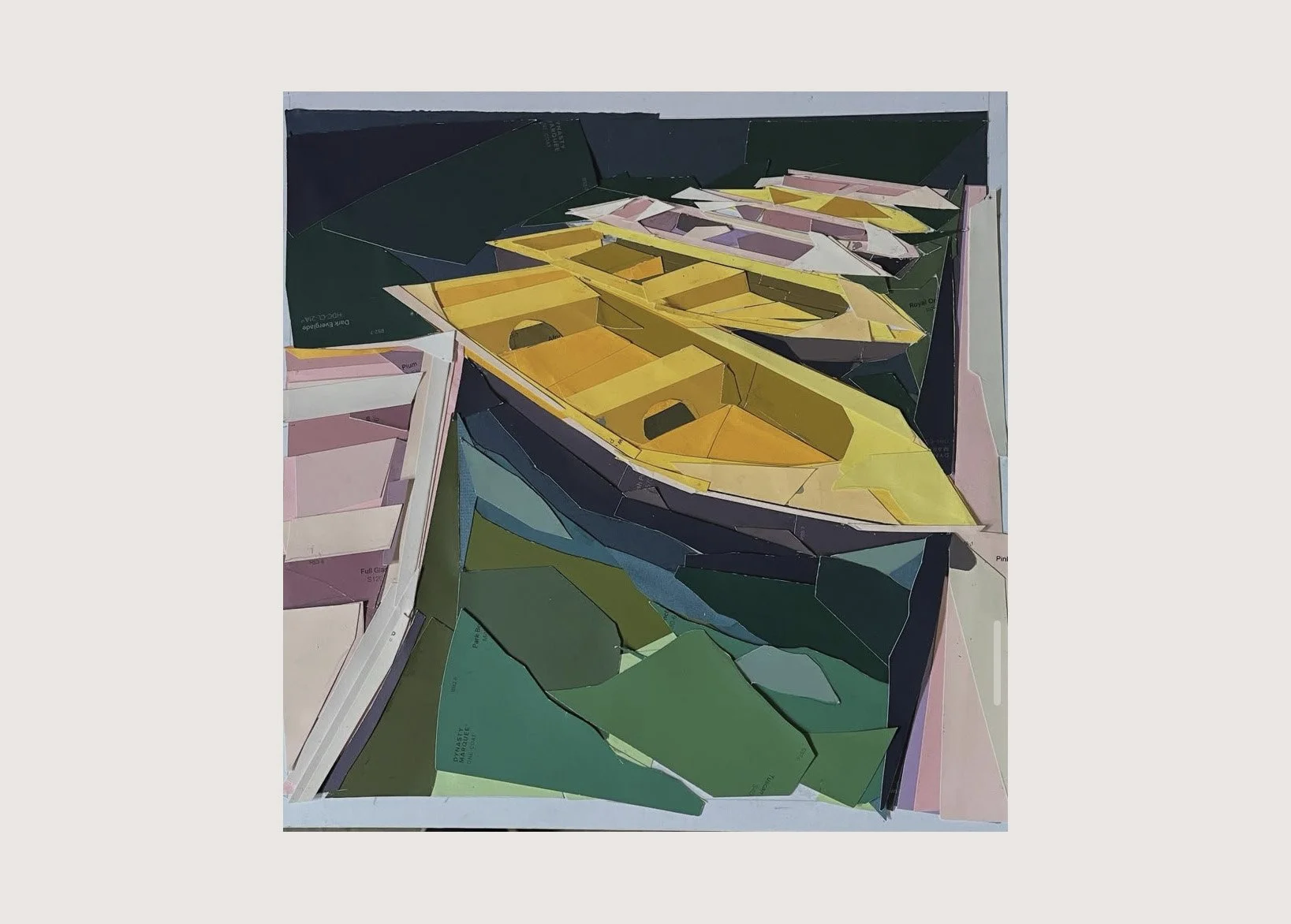 Stowe Lake,  !2"x 12", Paint chip collage, 2025 (Sold)