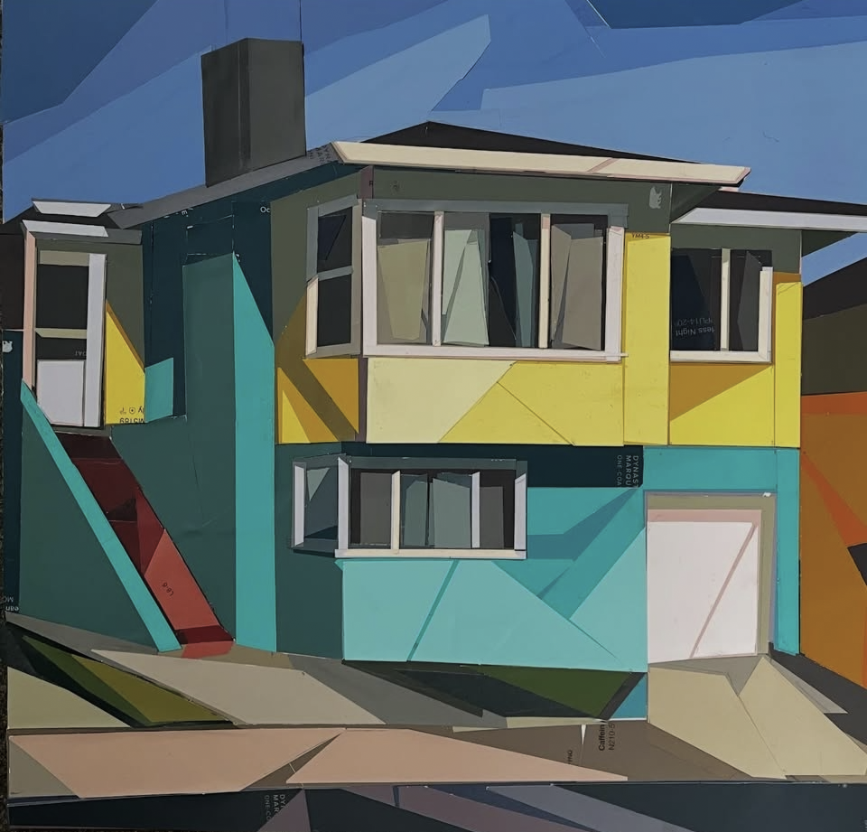 "Daly City Doelger (teal&gold)
12"x12"
paint chip collage
2026