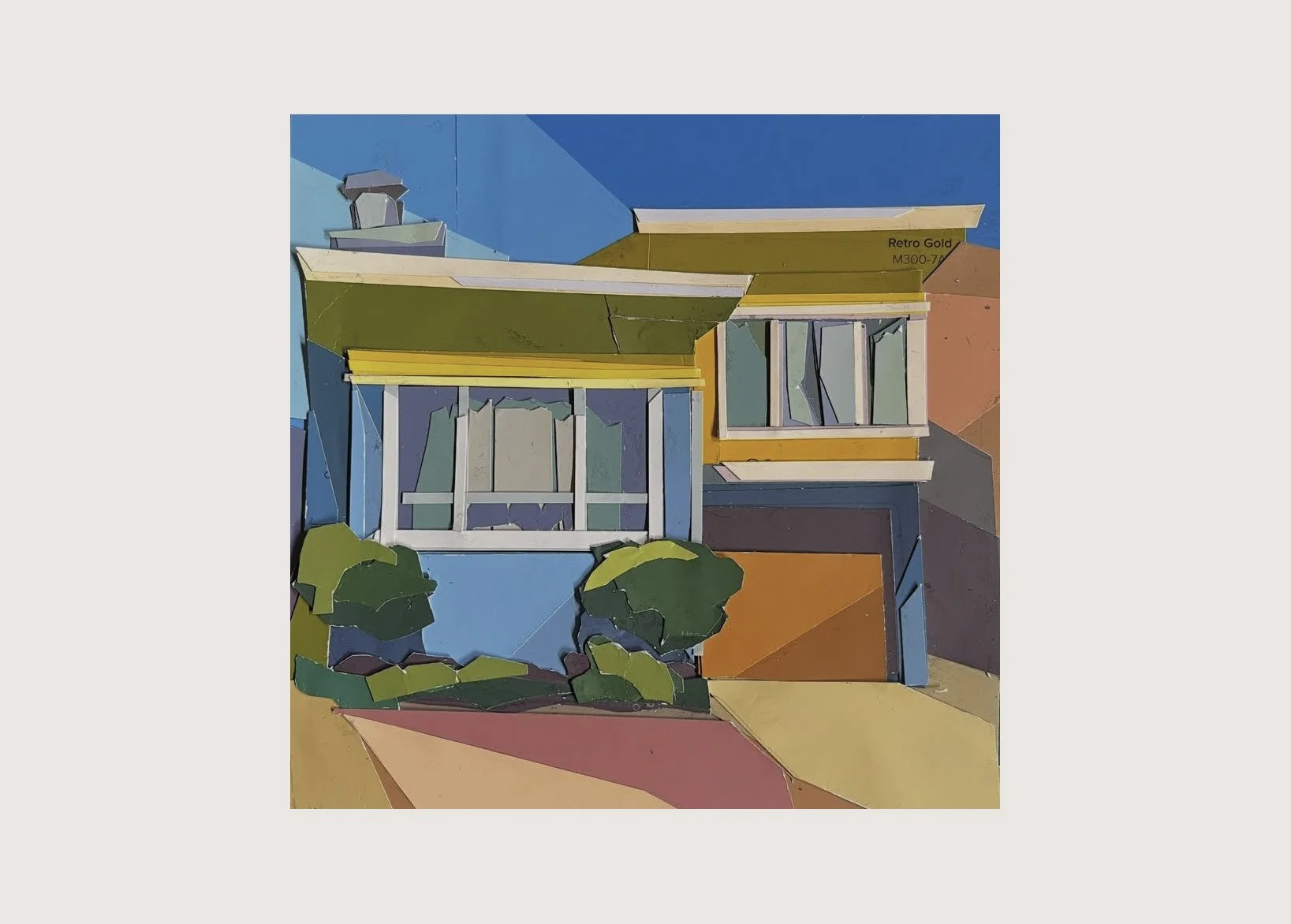 Daly City Doelger (Blue & Gold),  6" x6", Paint chip collage, 2025 (Sold)