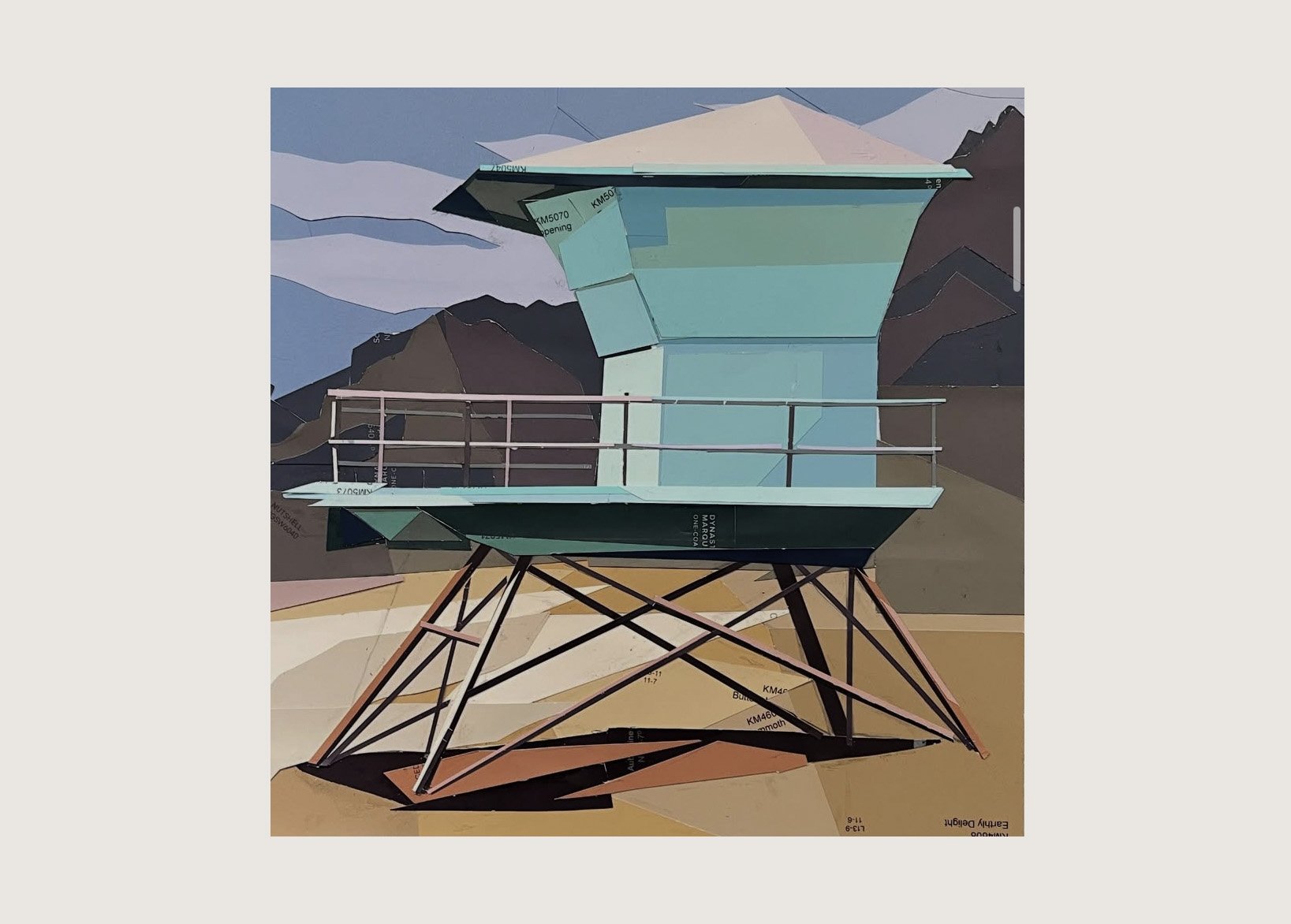 Stinson Beach Sentinel #1, 10" x 10", Paint chip collage, 2025