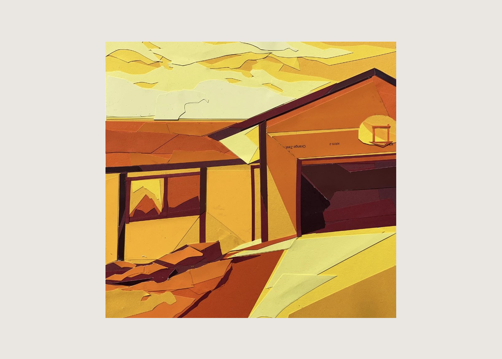 Country Heights Drive, 10" x 10", paint chip collage, 2025 (Sold)