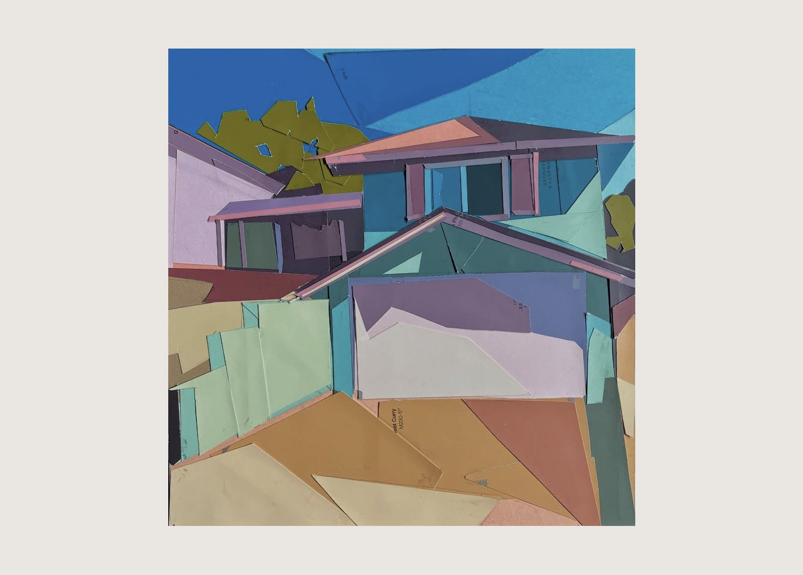 The Easter House, 12"x 12", Paint chip collage, 2025 (Sold)
