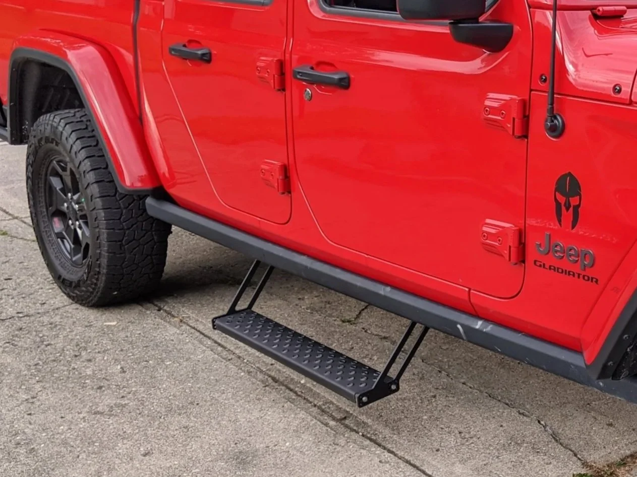 Custom drop step for Jeep Gladiator; worked from laser scan of this truck to reverse engineer the mounting locations and ensure clearances.