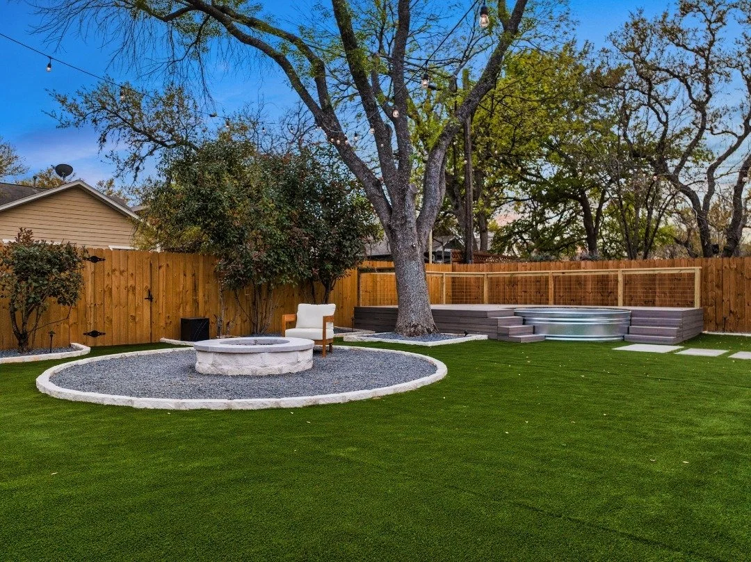 An alternate angle of a finished fire pit installation for a satisfied client.