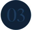 A dark blue circular graphic with the number 03 in a lighter blue.