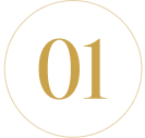 Gold number '01' inside a black circle with a gold outline