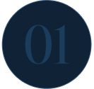 Dark blue circle with the number 01 in a slightly lighter shade of blue.