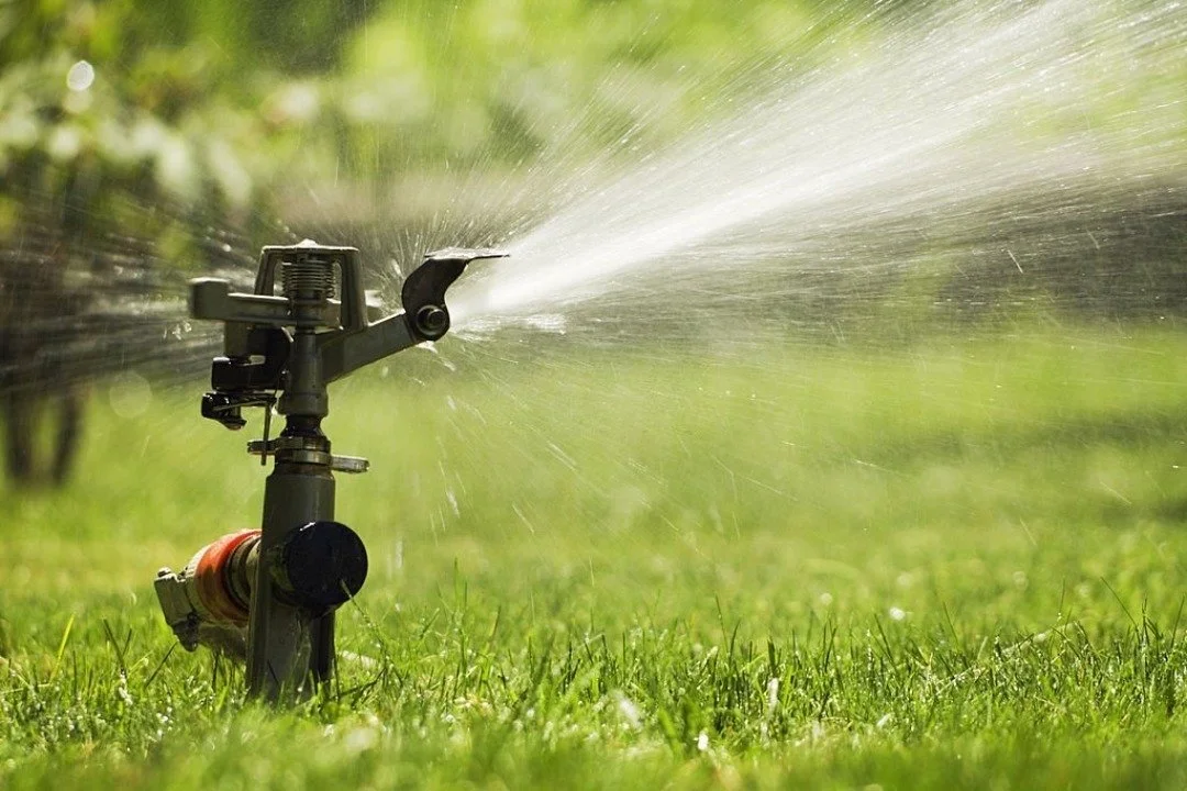 AA sprinkler watering lush grass.