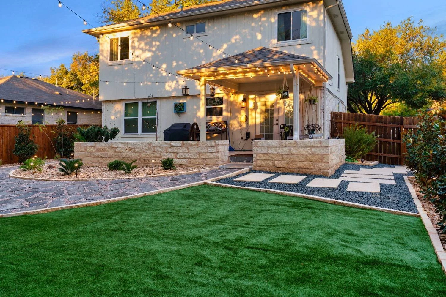 Retaining wall, and outdoor lighting in Steiner Ranch, TX