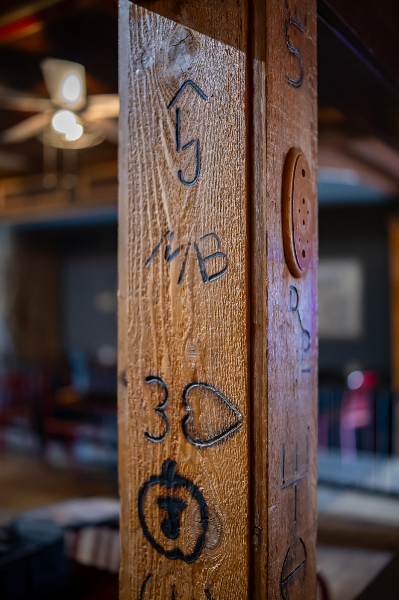 Local cattle brands on the post in Cassie's Steakhouse in Cody, Wyoming