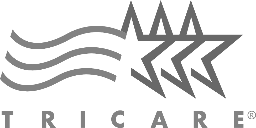 Logo with stylized shooting star and curved lines, and the word 'TRICARE' beneath it.