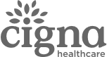 Cigna Healthcare logo in gray with a stylized leaf above the text