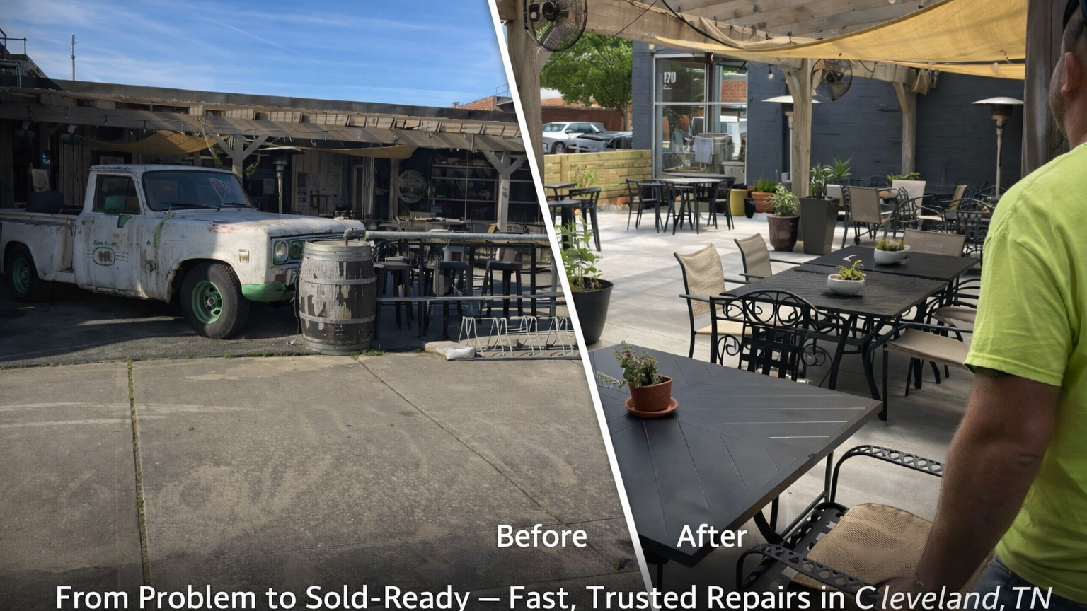 Mash & Hops and The Press before and after Listing Lifeline renovation in Cleveland, TN