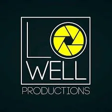Logo of Well Productions with a yellow camera lens icon and white text on a black background.