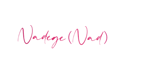 Text on a black background that reads "Nadine Nard" in pink cursive font.
