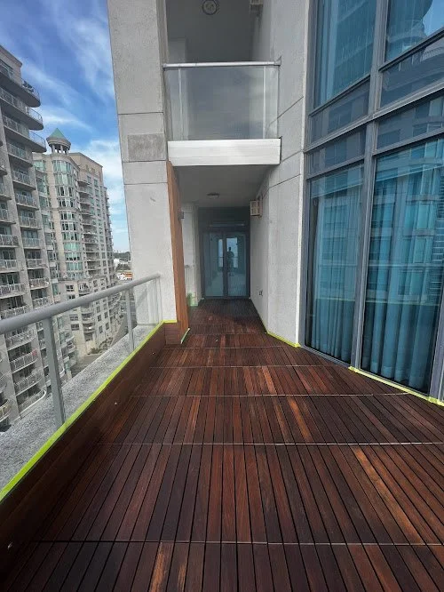 Ipe hardwood rooftop balcony deck maintenance in the GTA preserving colour through washing and oil sealing