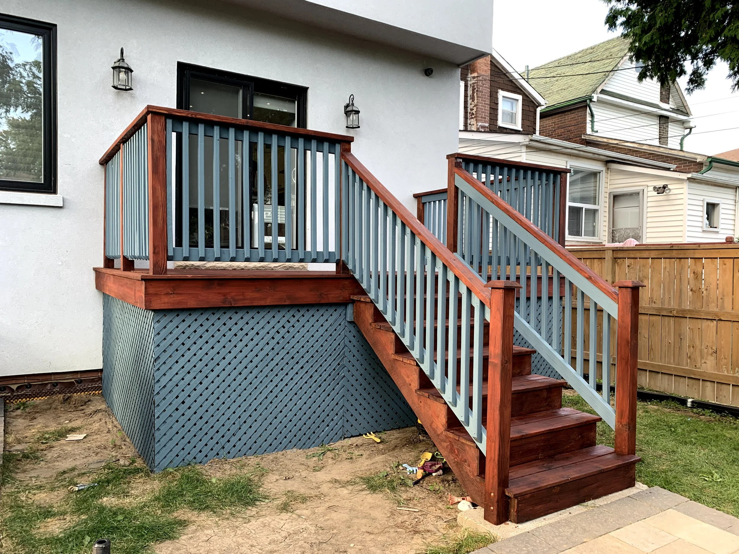Completed deck restoration showcasing smooth finish and rich wood tone