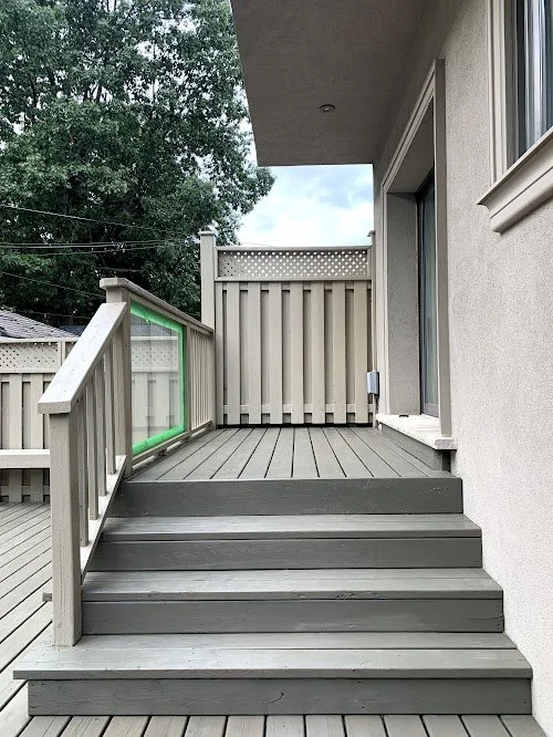 Backyard cedar and pressure treated deck and step refinishing in Toronto and the GTA including softwashing, cleaning, and resealing using premium oil stain
