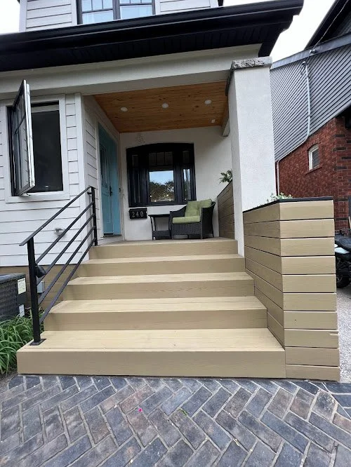 Cedar deck refinishing in the GTA emphasizing sanding detail and rich stain tone
