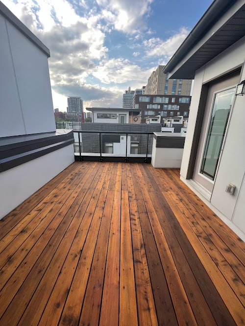 Softwood pressure treated rooftop balcony deck maintenance in Toronto preventing moisture damage through regular sealing
