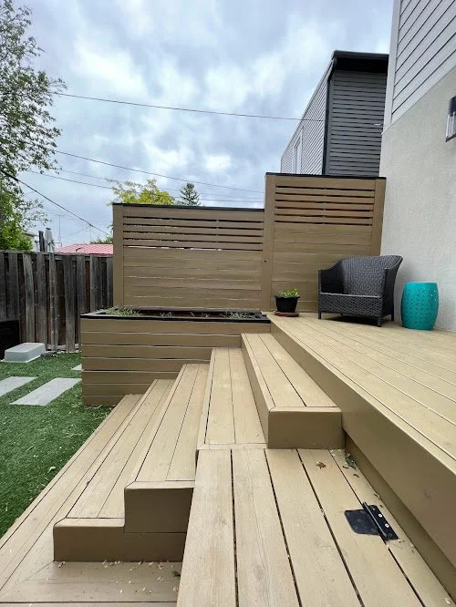Pressure treated backyard deck refinishing in Toronto including washing, sanding, staining, sealing, and board repairs