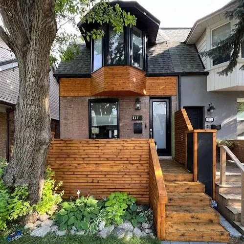 Front porch and railing refinishing with professional exterior wood stain