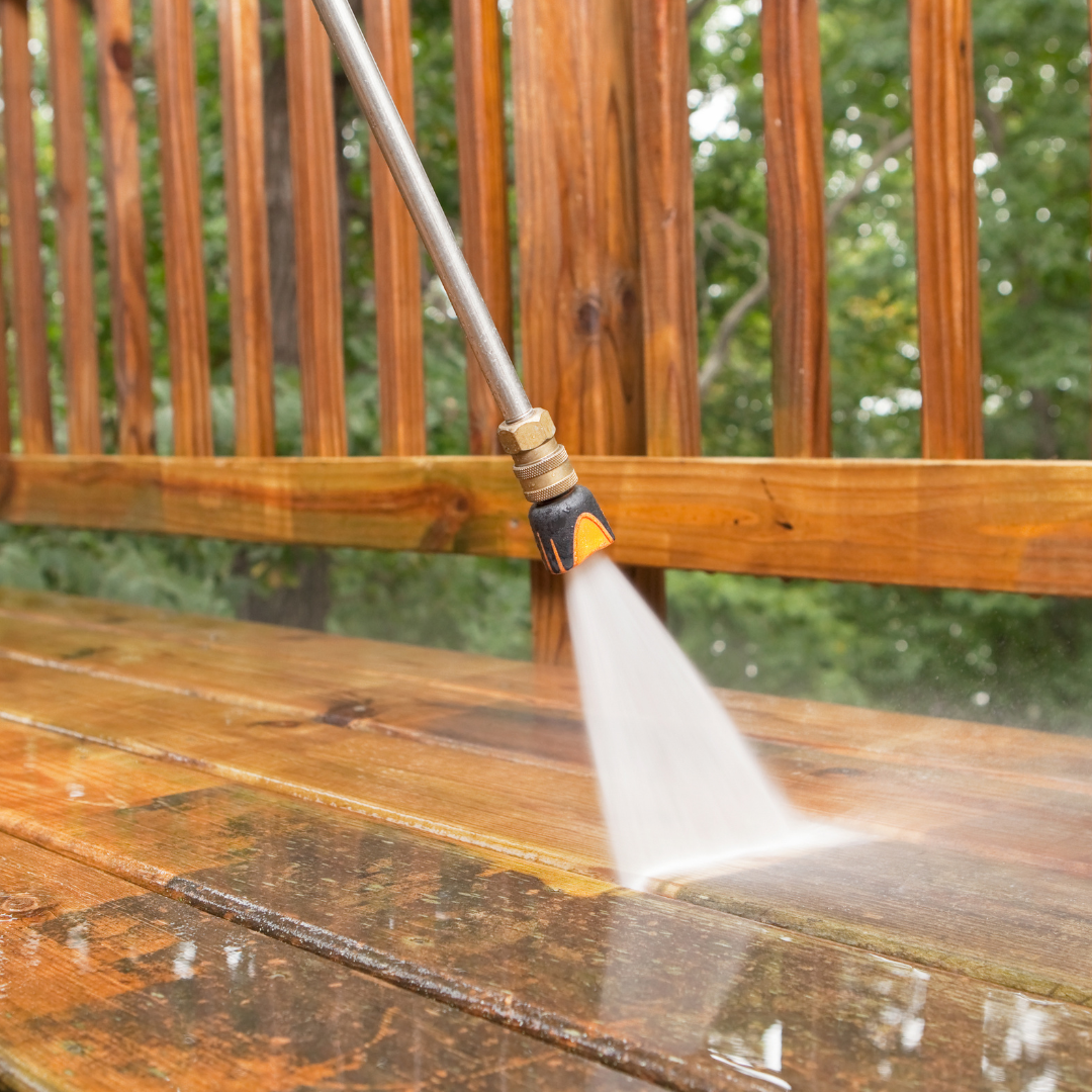 Pressure washing and surface prep on residential deck prior to staining in the GTA