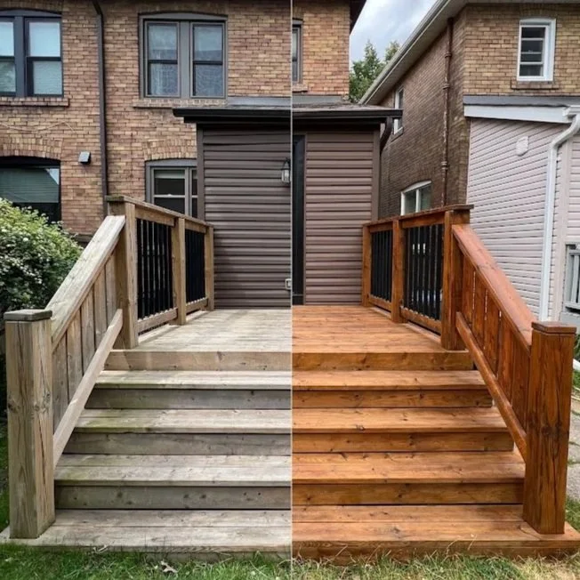 Freshly stained cedar deck following professional refinishing service by Proper Finish