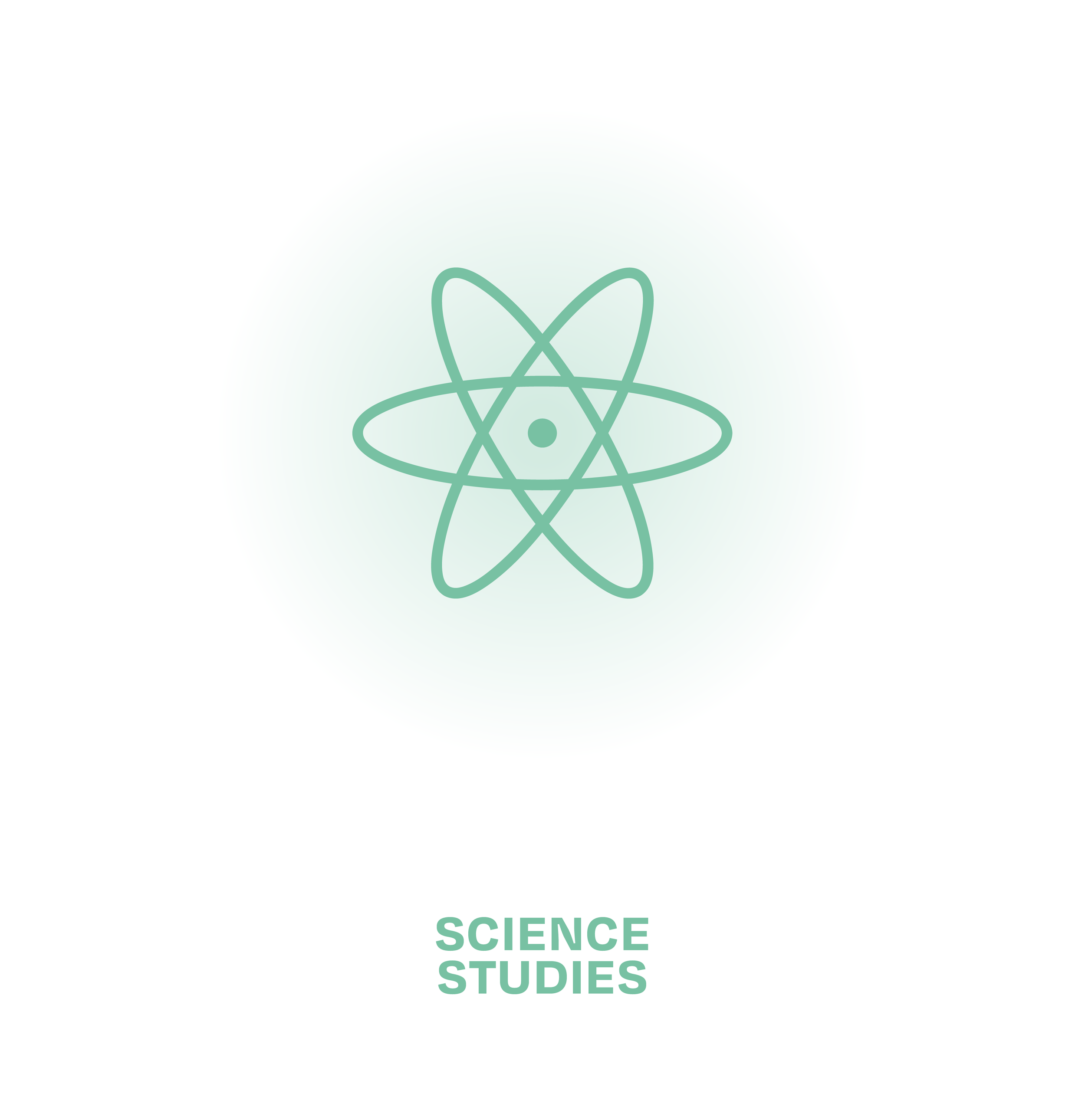 The cover of a book or magazine featuring a minimalist design with a green atomic symbol at the center and the text 'SCIENCE STUDIES' beneath it, on a white background.