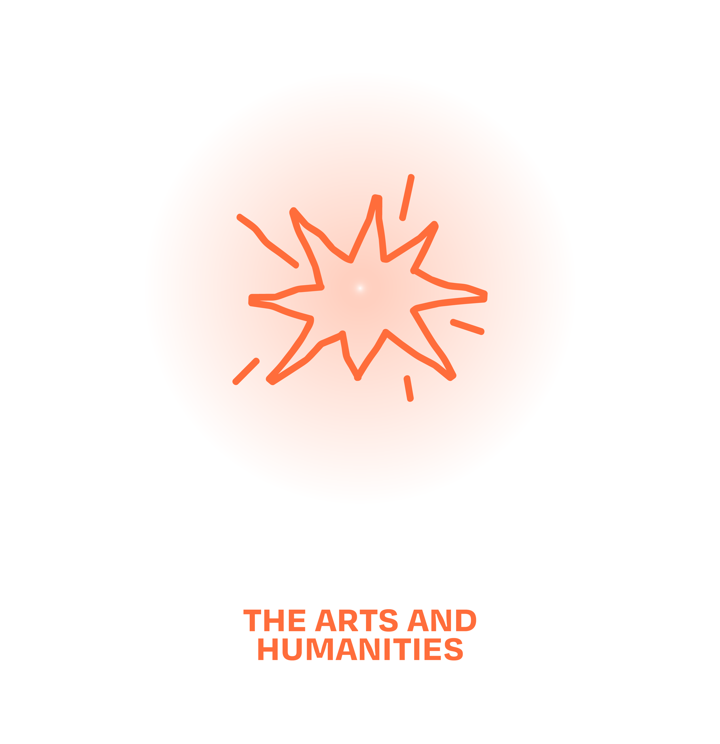 Book cover titled 'The Arts and Humanities' with abstract orange starburst design and white background.