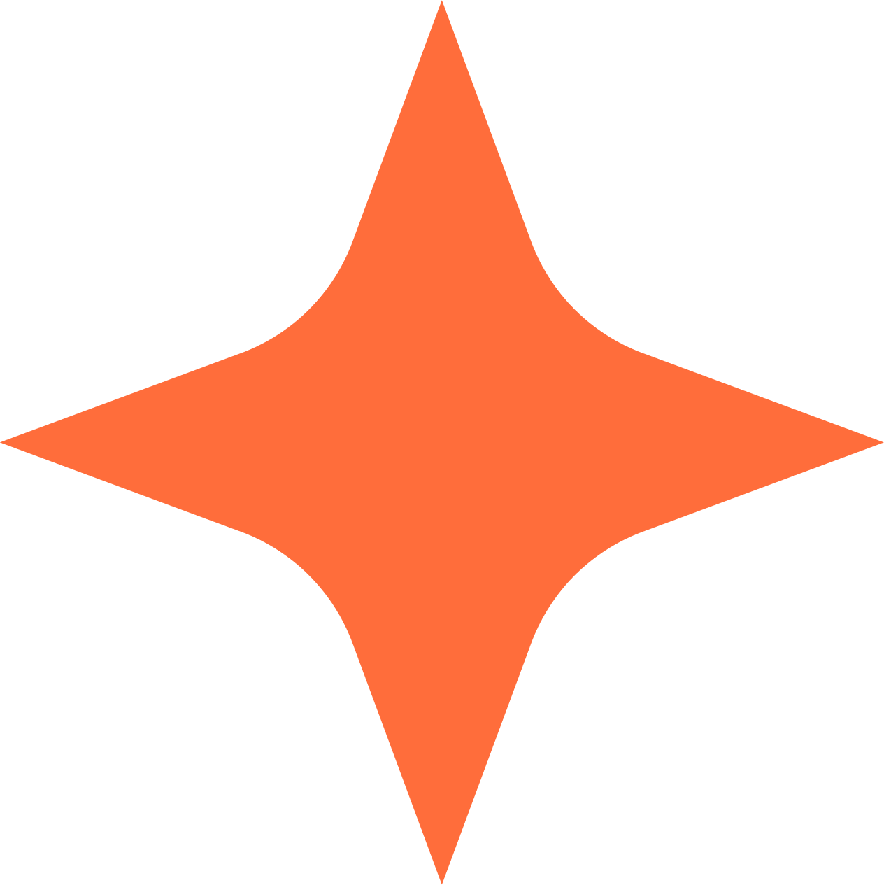 An orange star-like shape with four points, set against a black background.