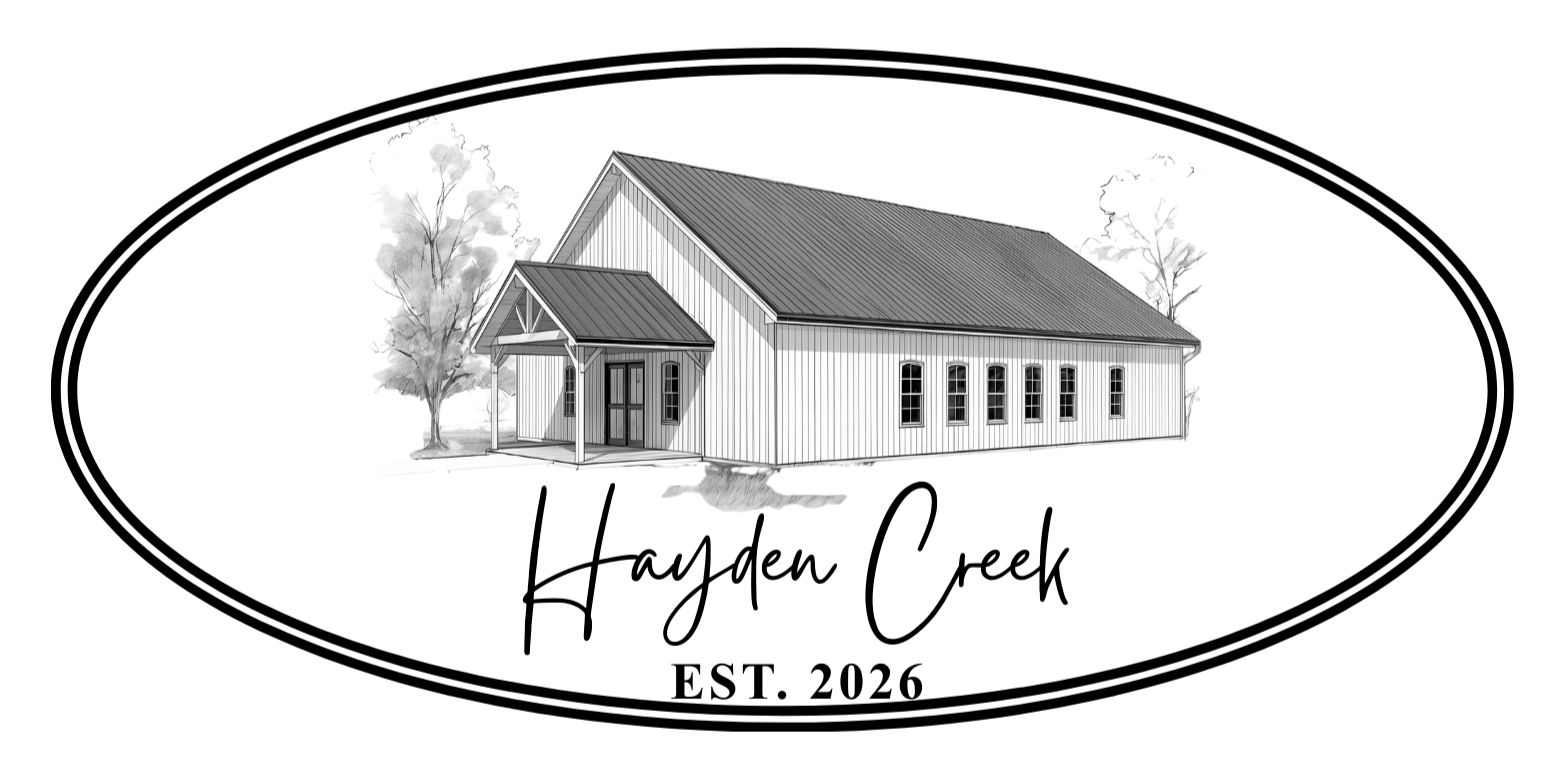 Line drawing of a house with a gabled roof, front porch, multiple windows, surrounded by trees.
